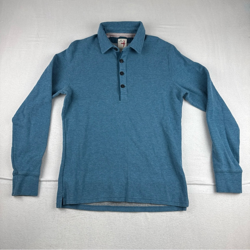 Relwen Mens Blue 1/4 Button Sweater Medium Cotton Comfort Preppy Outdoor